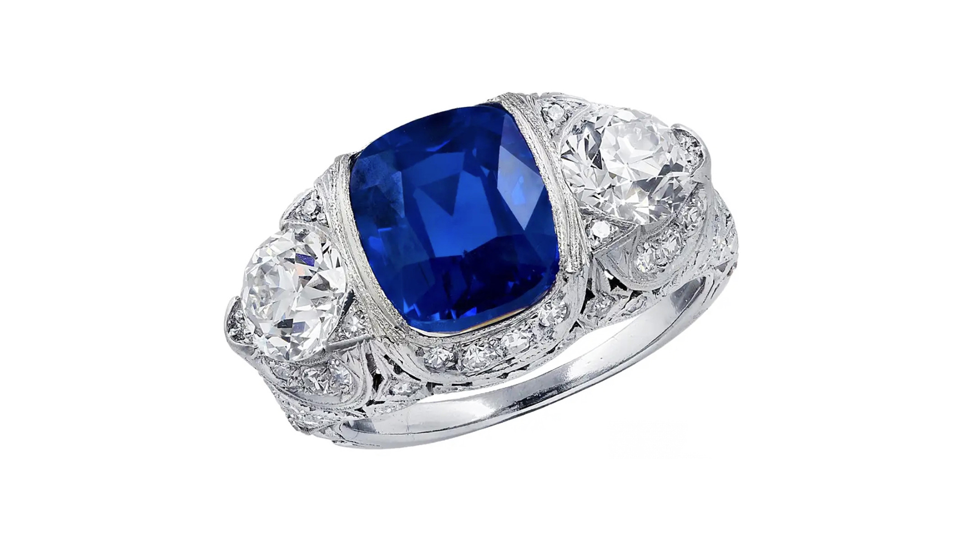 Luxury Peruzzi Diamond & Kashmir Sapphire Ring | 18K White Gold
