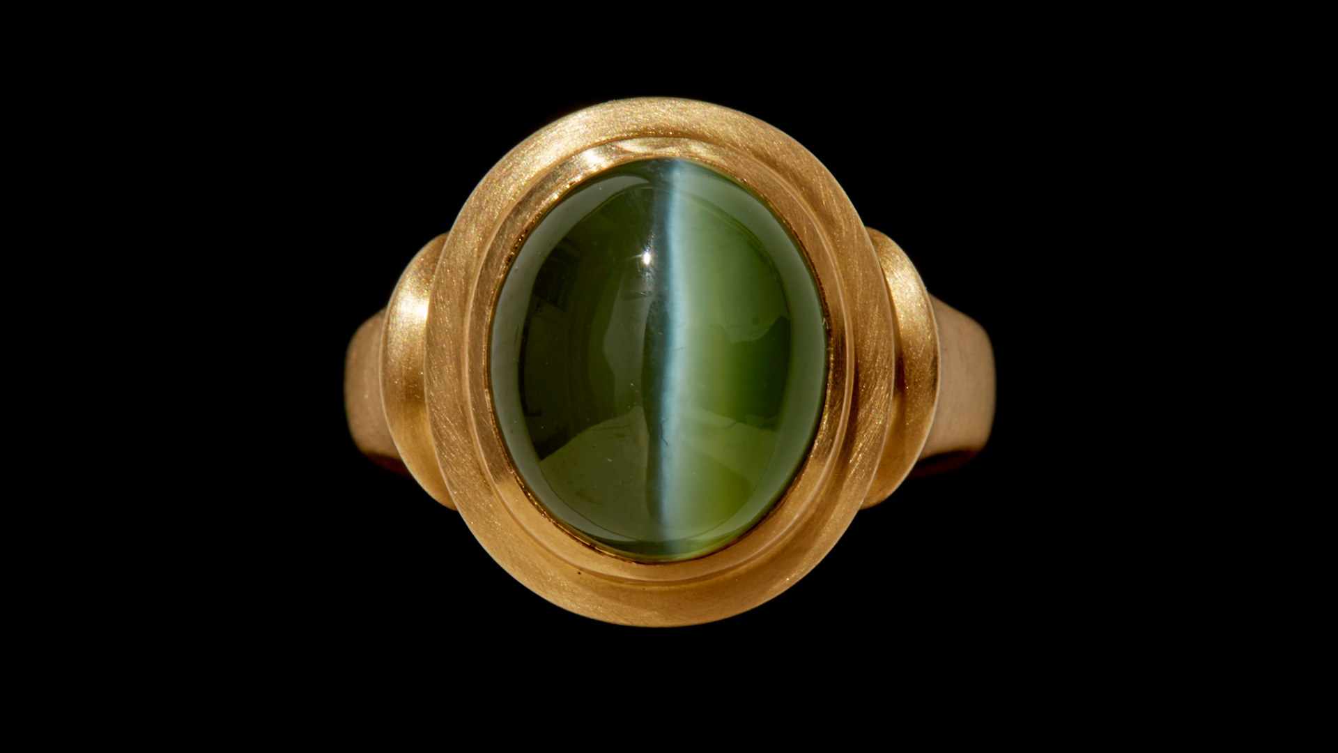 Cat’s eye nephrite jade, diamond and brushed 18-karat gold ring, courtesy Kathryn Bonanno.