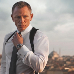 Actor Daniel Craig as James Bond in Skyfall, wearing cufflinks.