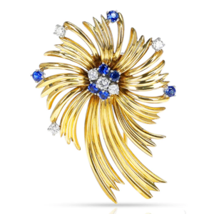 Diamond, sapphire and 18-karat gold brooch, signed Yard, courtesy Jardin Jewels(@jardinjewels).