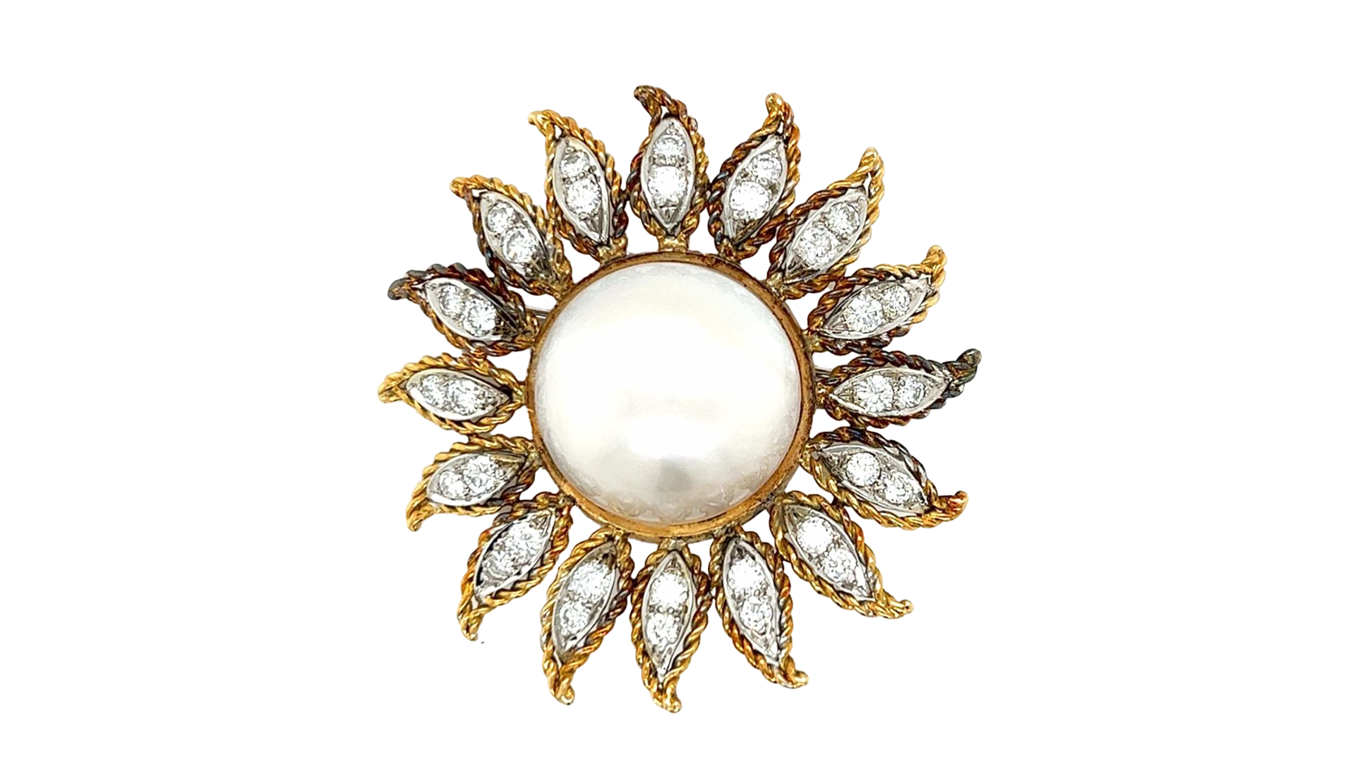 Mabe pearl, diamond and 18-karat gold brooch, courtesy Jewelry World (@jewelryworldofficial).