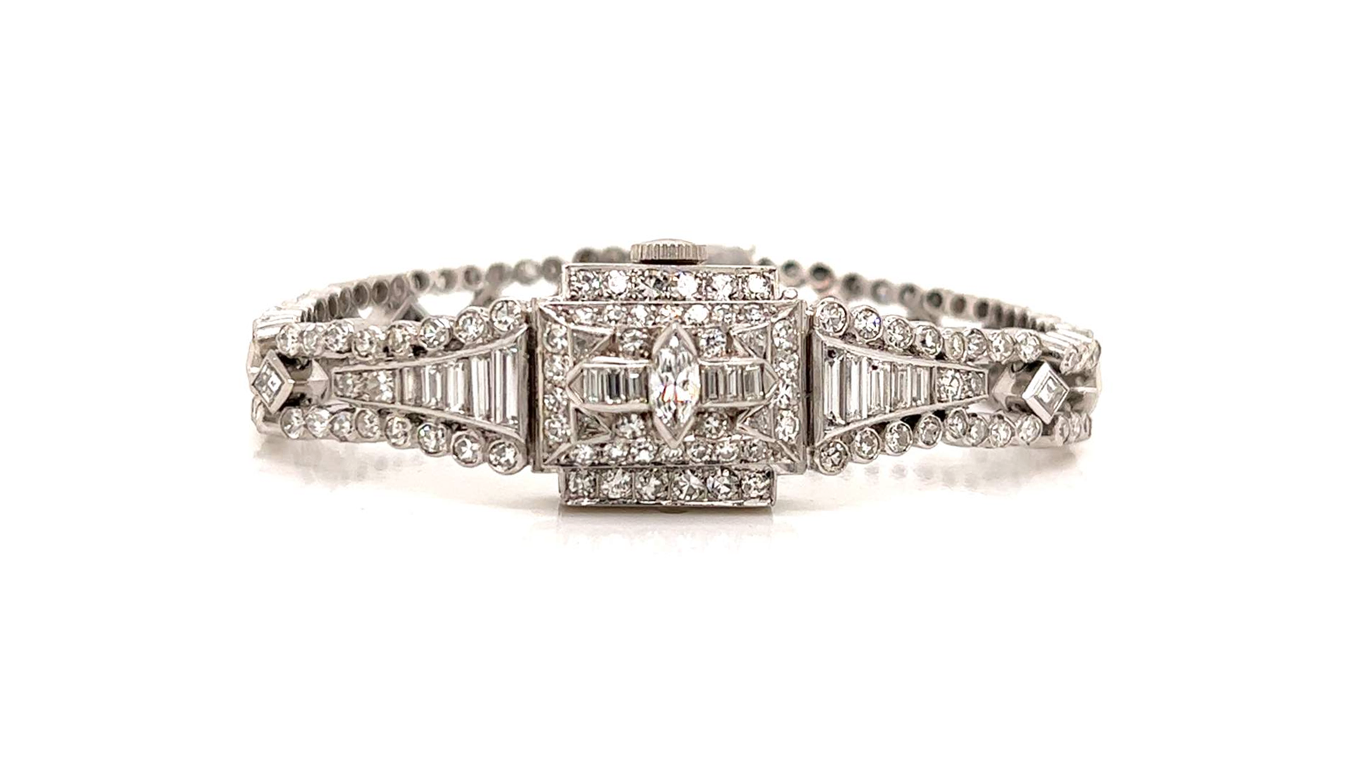 Art Deco diamond and platinum cocktail watch, Peri, courtesy Jewelry World