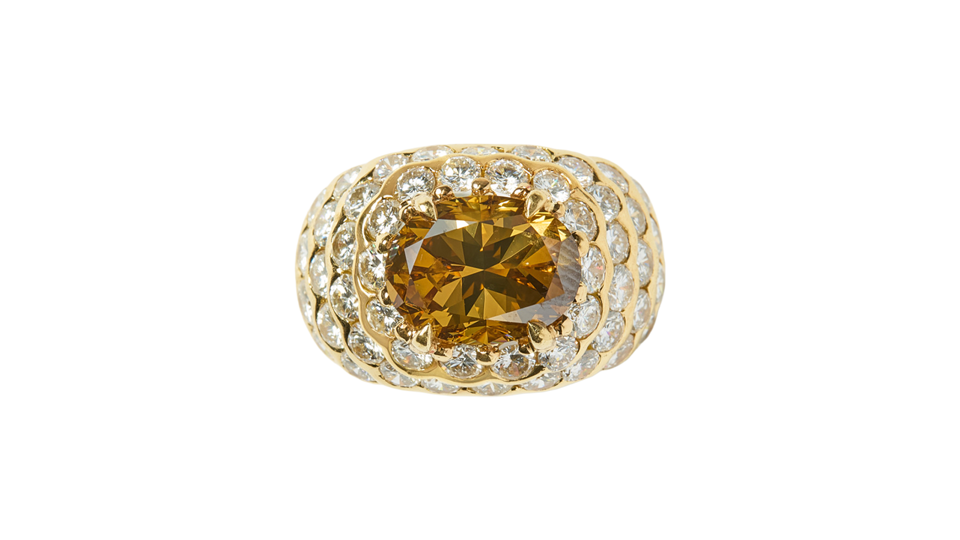 5.01-carat natural fancy deep brown yellow diamond, white diamond and 18-karat gold ring, signed Chaumet, courtesy Kathryn Bonanno